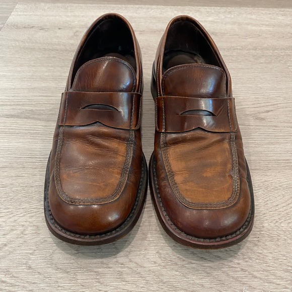 Prada Brown Leather Slip On Penny Loafers Men's 10.5 - Picture 3 of 9